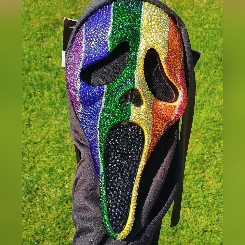 Rainbow Ghost Face Scream Blinged Mask